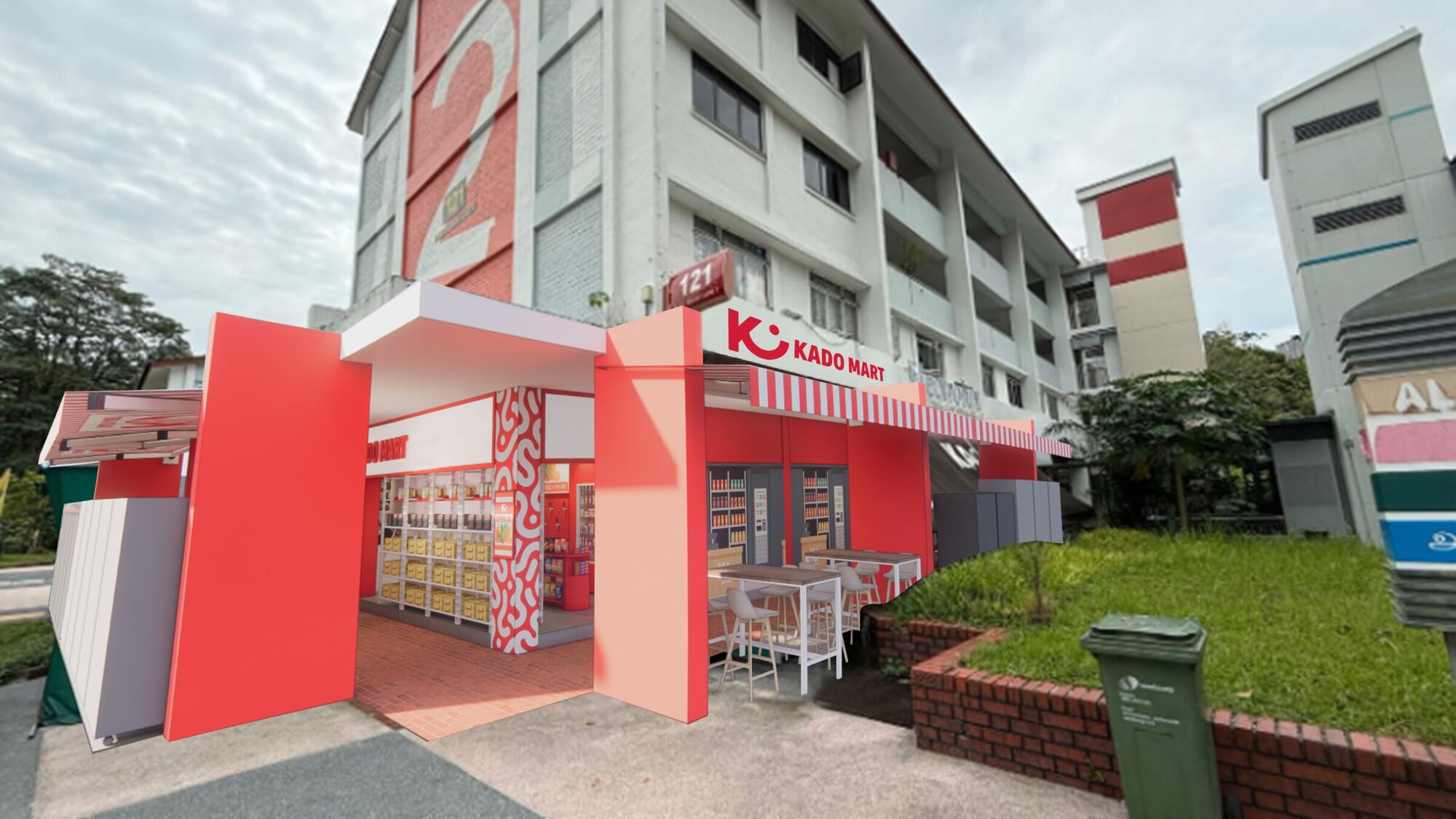A KADO MART store beneath a Singapore housing block